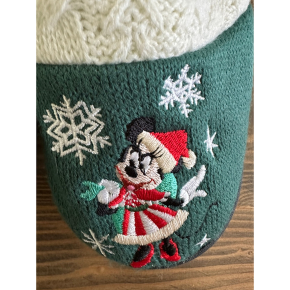 Kids Disney Mickey Minnie Christmas Slippers Green White Size 13/1 Festive - Picture 3 of 5